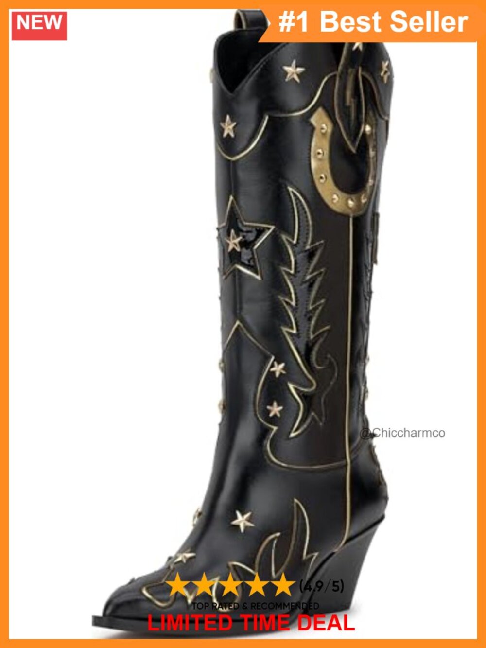 Zembitti Faux Leather Knee High Boots Stacked Heel Pointed Toe